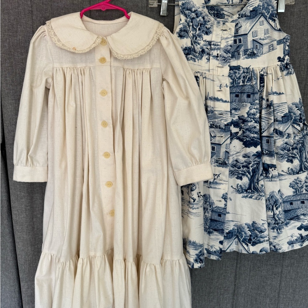 Vintage Girls Cotton 2 Piece Dress Pinafore Toile Spring Exceptional Quality - Picture 9 of 13
